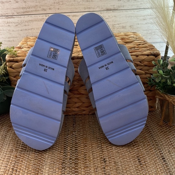 Free People Sunday Season Footbed Mules Suede Slip On Blue Bell Size 38 - Picture 3 of 9